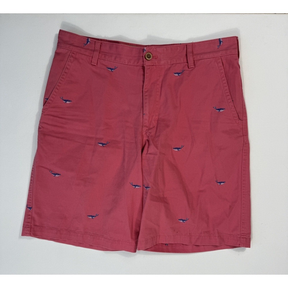 Izod Saltwater Men 34 Pink Whale Print Chino Shorts Nautical Preppy Beach Cotton